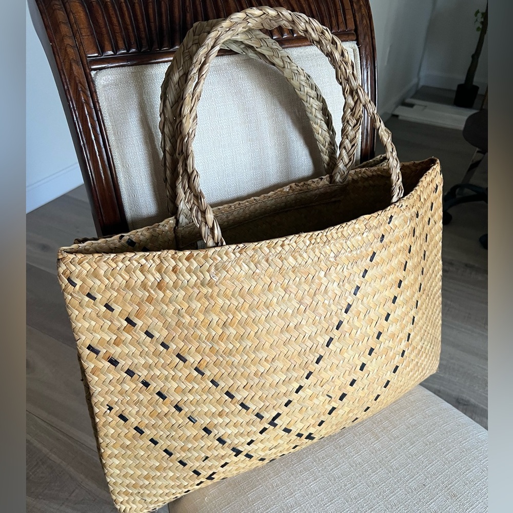 Woven Straw Tote Bag - Natural Tan for a set of 2 - Picture 5 of 6